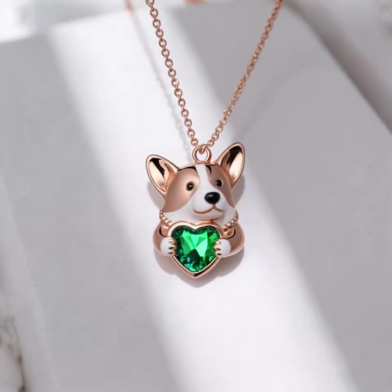 Sotiya Corgi Embraces Love Heart Birthstone Necklace-Sotiya
