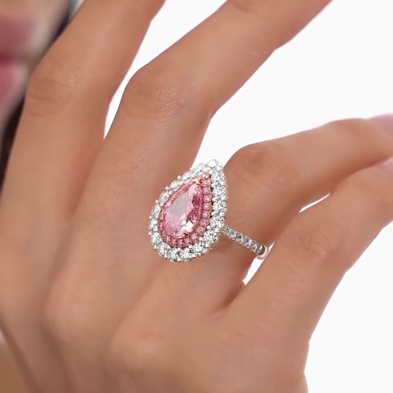 Sotiya Double Halo Cathedral Pear Cut Pink Two Tone Engagement Ring Sterling Silver-Sotiya