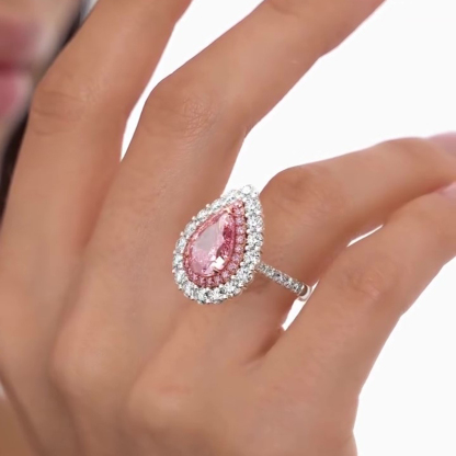 Sotiya Double Halo Cathedral Pear Cut Pink Two Tone Engagement Ring Sterling Silver-Sotiya