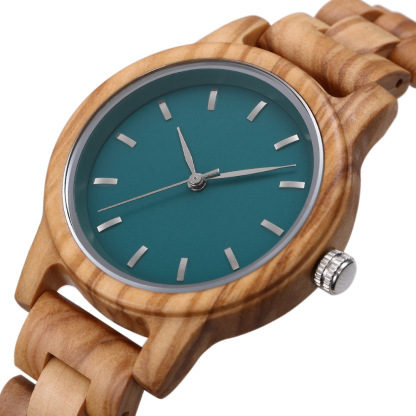 Sotiya Blue/ Green Dial Quartz Coffee Wooden Watch-Sotiya