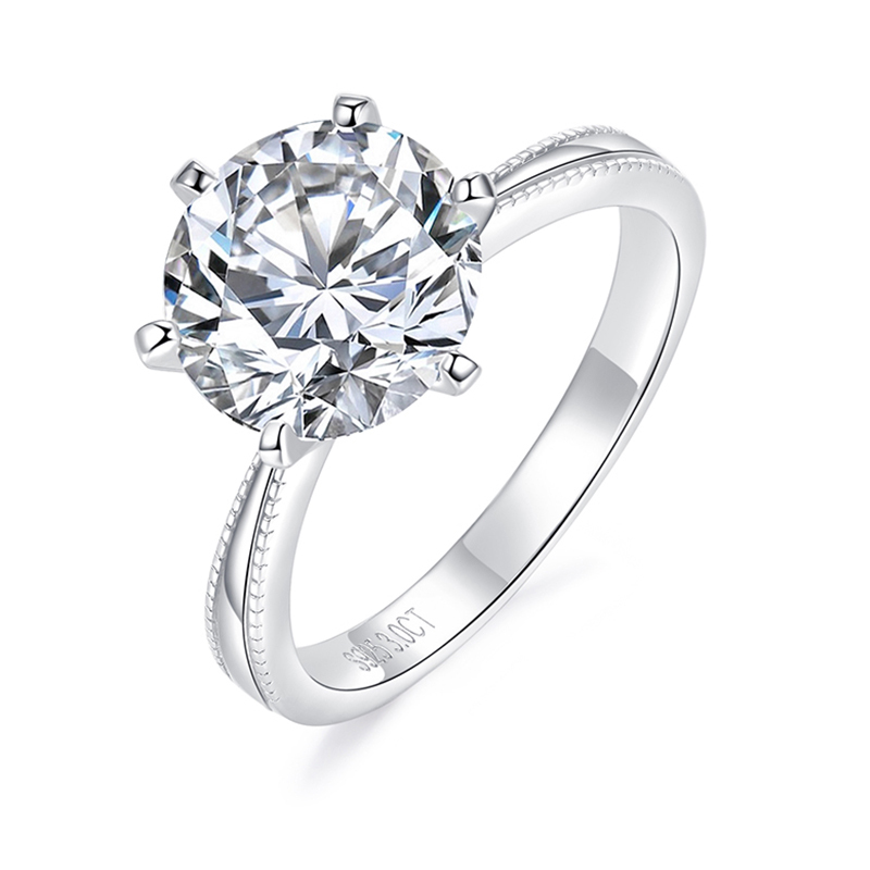 Sotiya Milgrain 6 Prong Round Cut Solitaire Moissanite Engagement Ring Sterling Silver-Sotiya