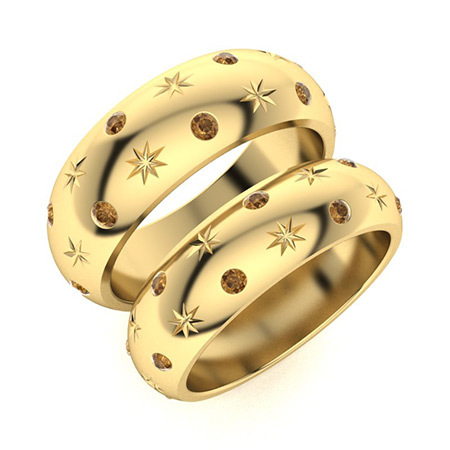 Sotiya Star Round Cut Coffee Couple Rings Sterling Silver