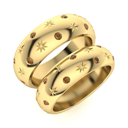 Sotiya Star Round Cut Coffee Couple Rings Sterling Silver