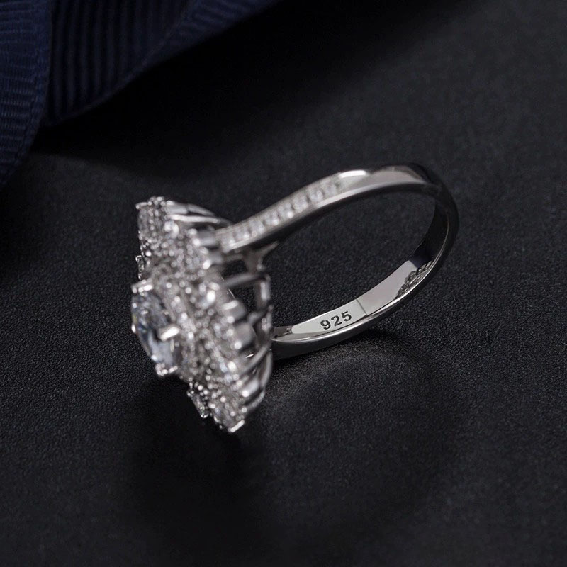 Sotiya Milgrain Cluster Heart Halo Round Cut Engagement Ring Sterling Silver-Sotiya