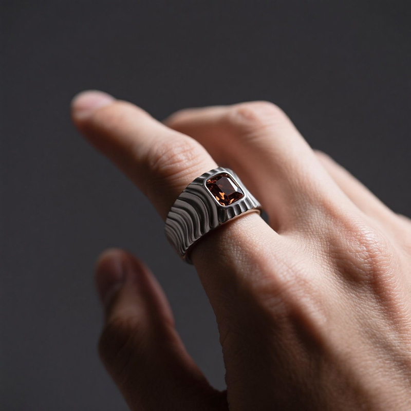 Sotiya Solitaire Coffee Cushion Cut Men's Promise Ring Sterling Silver-Sotiya