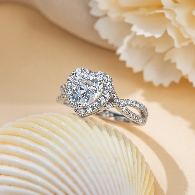 Sotiya Halo Heart Cut Twist Engagement Ring Sterling Silver