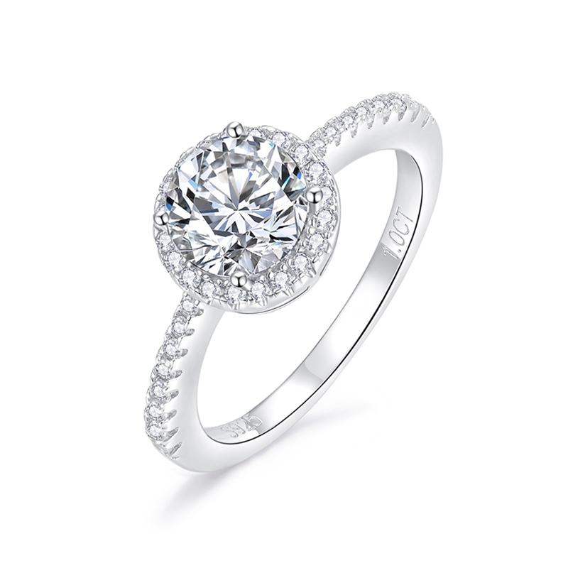 Sotiya Classic Halo Round Cut Moissanite Engagement Ring Sterling Silver