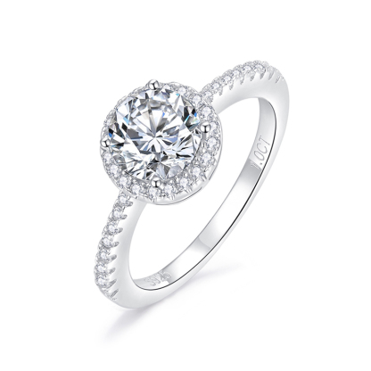 Sotiya Classic Halo Round Cut Moissanite Engagement Ring Sterling Silver