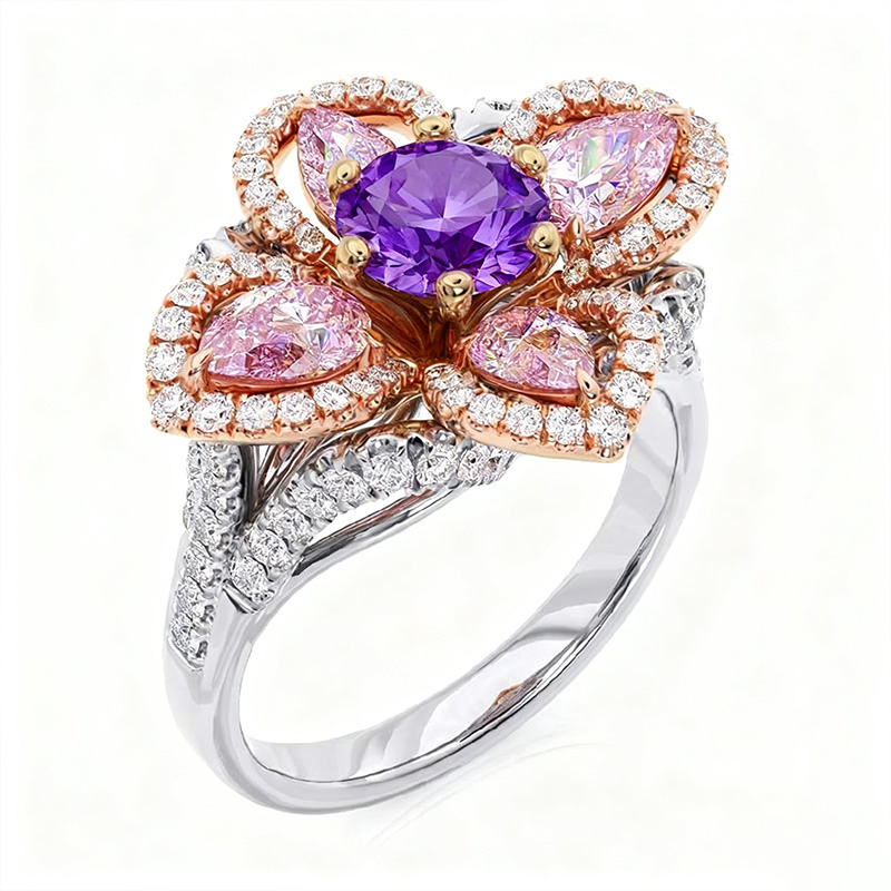 Sotiya Four Leaf Clover Round Cut Engagement Ring Sterling Silver-Sotiya