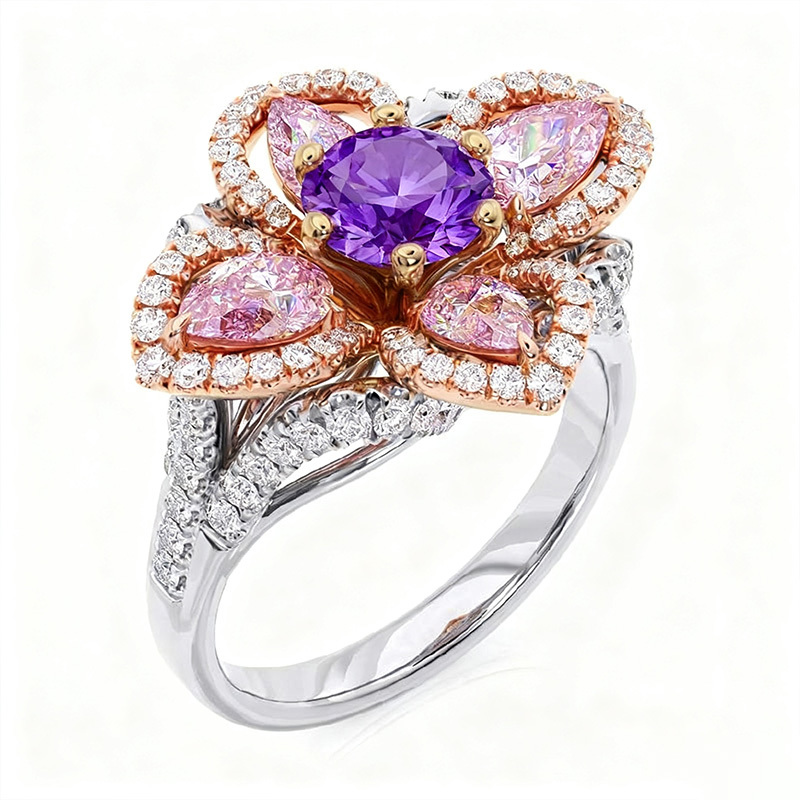 Sotiya Four Leaf Clover Round Cut Engagement Ring Sterling Silver-Sotiya