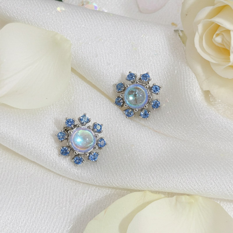 Sotiya Best Buds Snowflake Moonstone Round Cut Earrings Sterling Silver-Sotiya