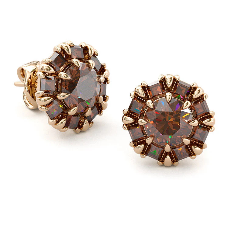 Sotiya Halo Round Cut Coffee Stud Earrings Sterling Silver-Sotiya