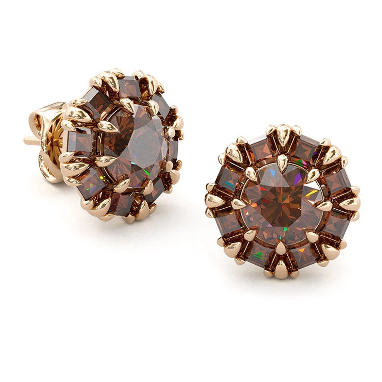 Sotiya Halo Round Cut Coffee Stud Earrings Sterling Silver-Sotiya