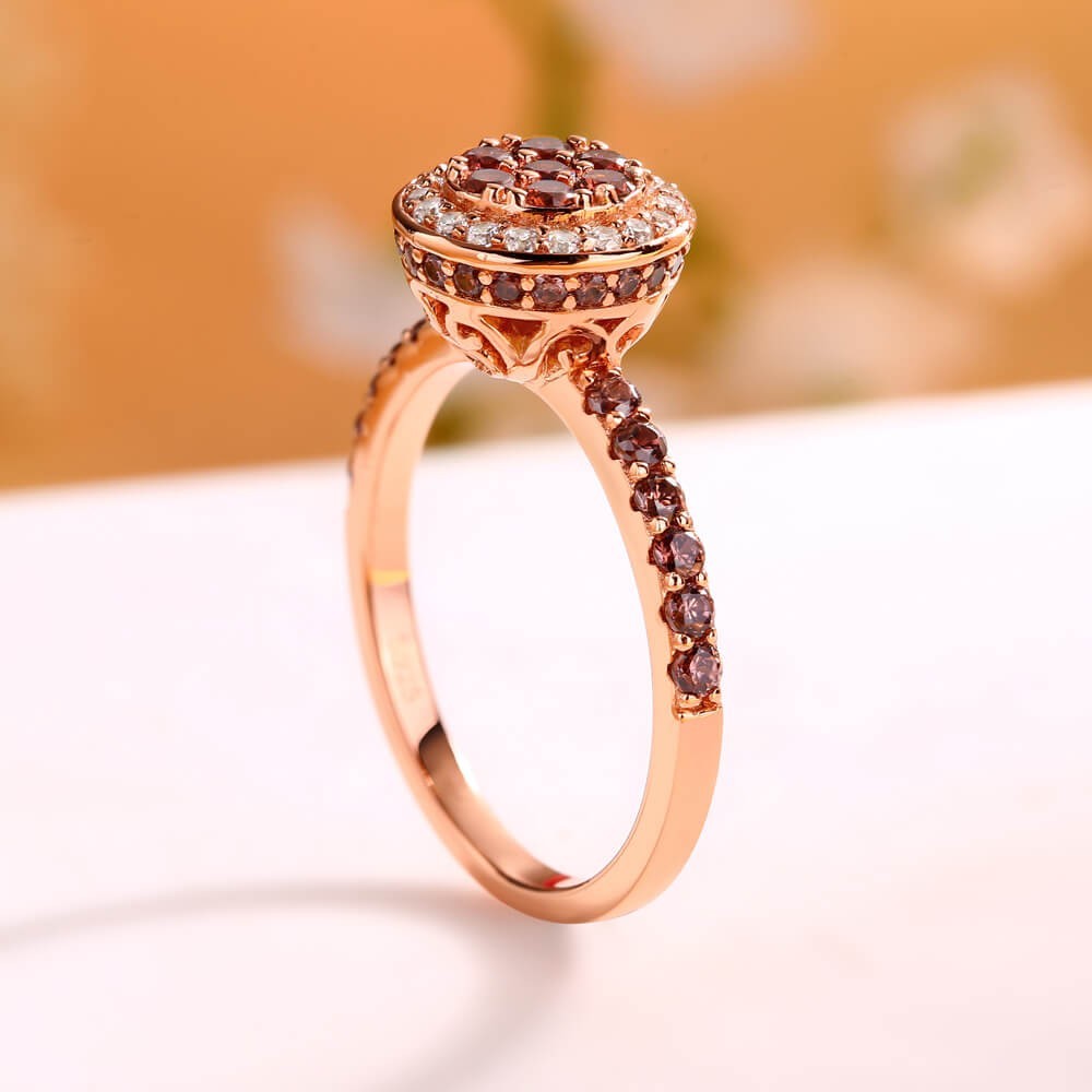 Sotiya Halo Round Cut Chocolate Cluster Ring Sterling Silver-Sotiya