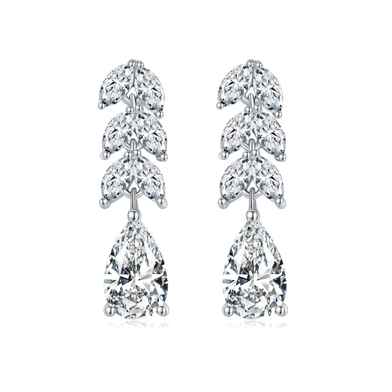 Sotiya Leaf Design Pear Cut Moissanite Drop Earrings Sterling Silver-Sotiya