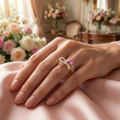 Sotiya Bow Knot Pink Pear Cut Cocktail Ring Sterling Silver-Sotiya