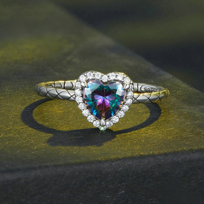 Sotiya Halo Heart Cut Rainbow Stone Engagement Ring Sterling Silver-Sotiya