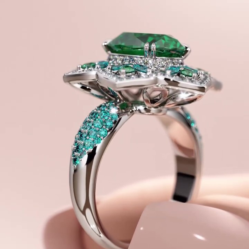 Sotiya Floral Halo Oval Cut Vintage Engagement Ring Sterling Silver-Sotiya