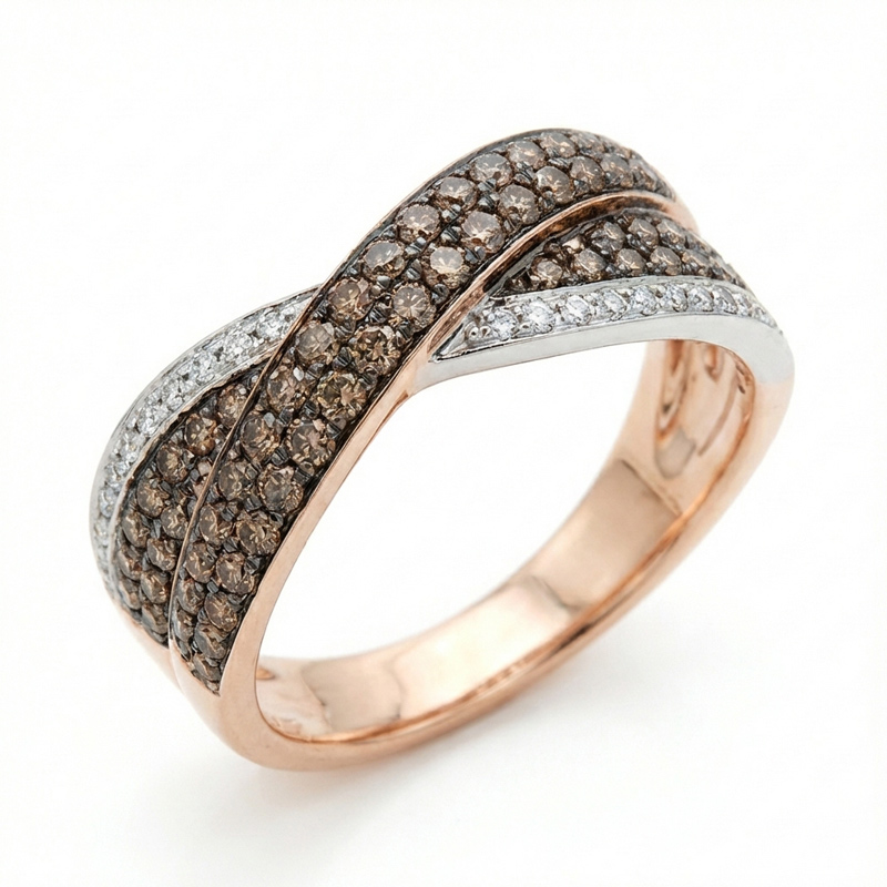 Sotiya Twist Design Round Cut Coffee Couple Rings Sterling Silver-Sotiya