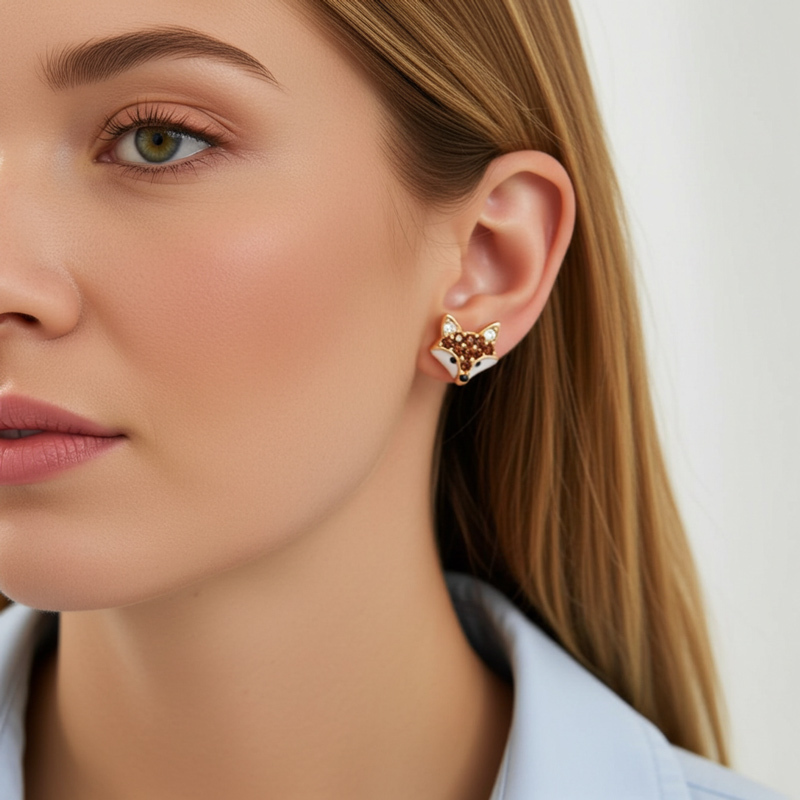 Sotiya Animal City Fox Design Coffee Enamel Stud Earrings-Sotiya