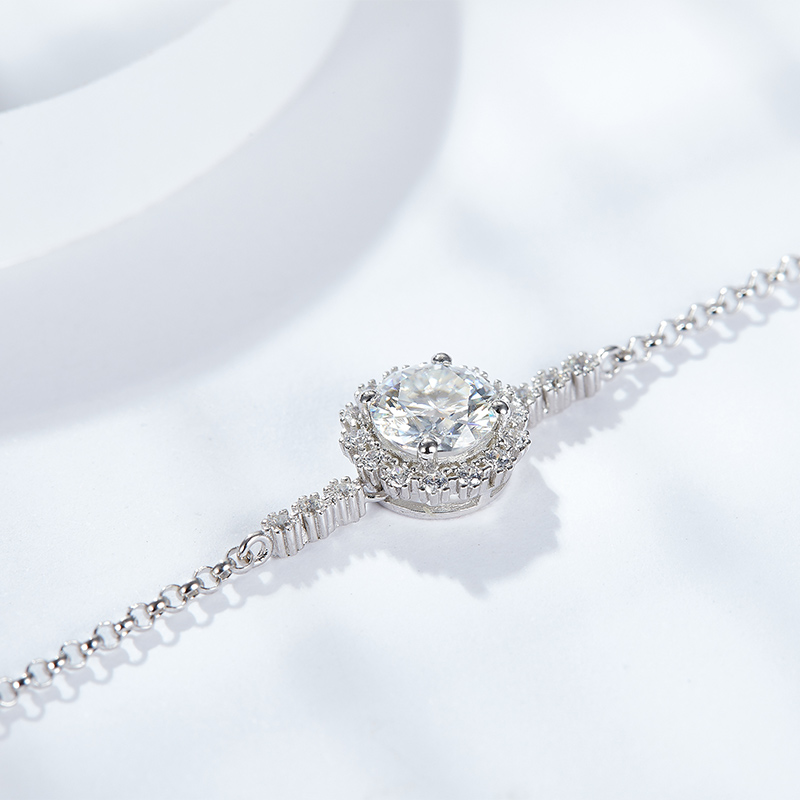 Sotiya Halo Round Cut Moissanite Bracelet Sterling Silver-Sotiya