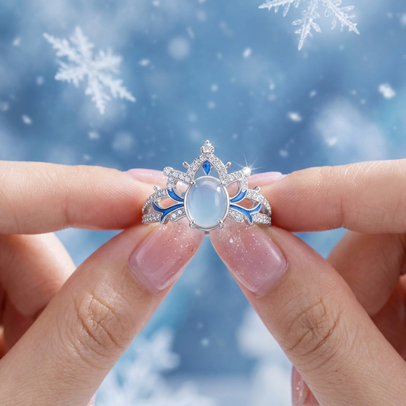 Sotiya Best Buds Snowflake Moonstone Oval Cut Engagement Ring Sterling Silver-Sotiya
