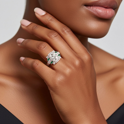 Sotiya Art Deco Round Cut Engagement Ring Sterling Silver-Sotiya