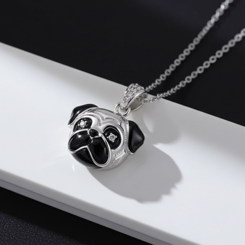 Sotiya Cute Head-tilt Pug Enamel Pendant Necklace-Sotiya