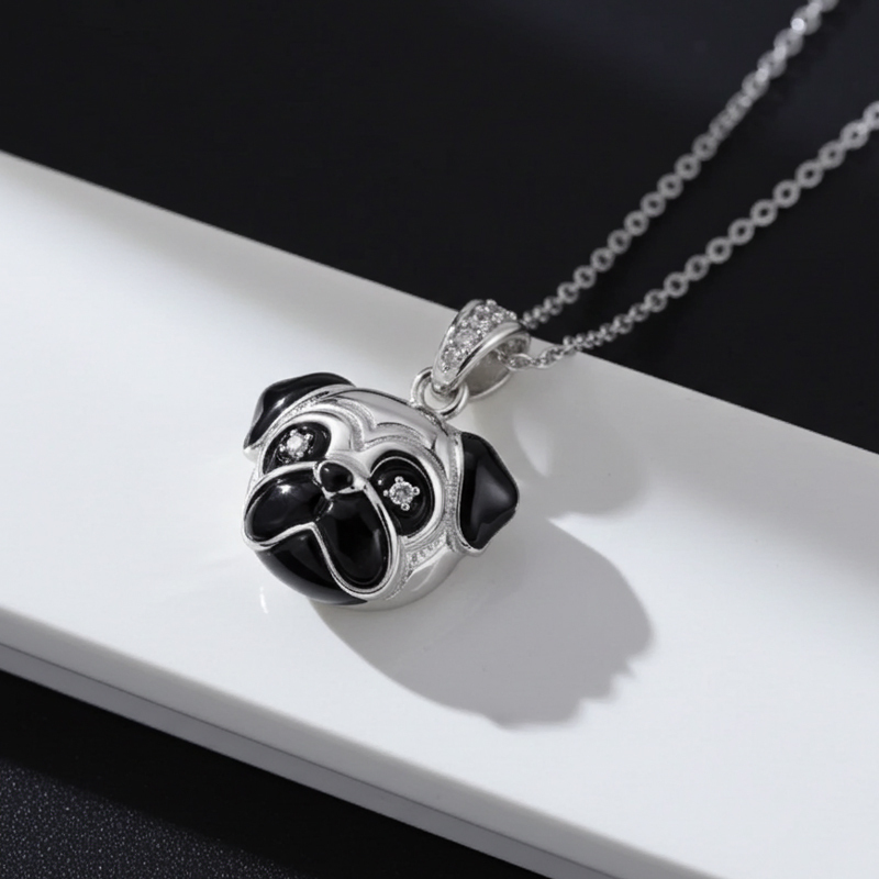 Sotiya Cute Head-tilt Pug Enamel Pendant Necklace-Sotiya