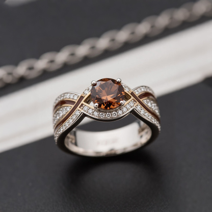 Sotiya Round Cut Crossover Coffee Enamel Engagement Ring Sterling Silver-Sotiya