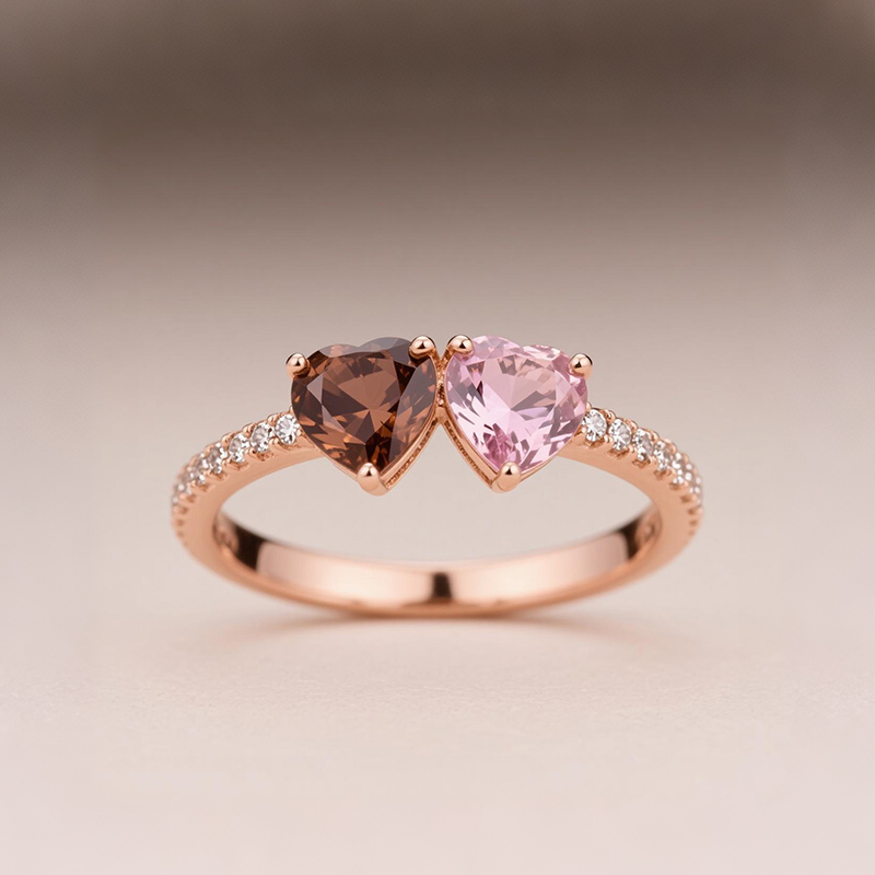 Sotiya Toi et Moi Heart Cut Two Stone Coffee and Morganite Promise Ring Sterling Silver-Sotiya