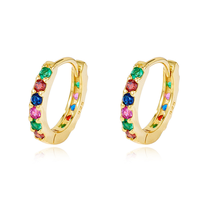 Sotiya Multi Color Rainbow Huggie Hoop Earrings Sterling Silver-Sotiya