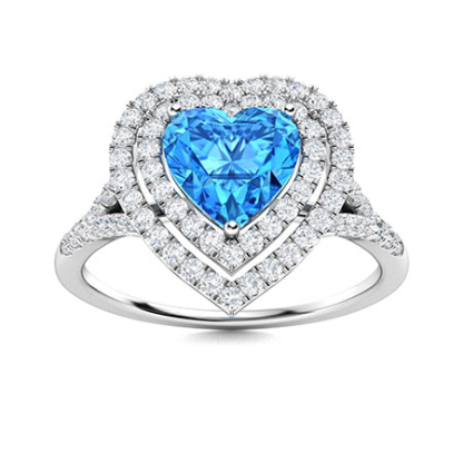 Sotiya Customizable 12 Birthstone Double Halo Heart Cut Engagement Ring Sterling Silver