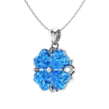 Sotiya Customizable 12 Birthstones Four Leaf Clover Flower Heart Cut Necklace Sterling Silver-Sotiya