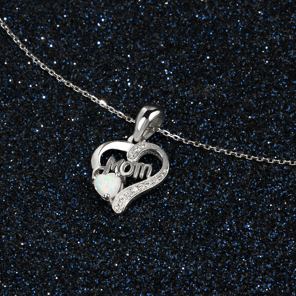 Sotiya Heart Shaped Opal MOM Necklace Sterling Silver-Sotiya