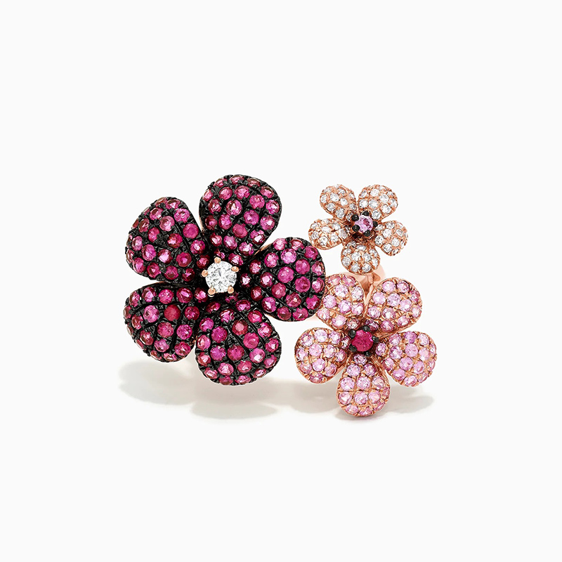 Sotiya Three Flower Cocktail Ring Hot Pink Sterling Silver-Sotiya