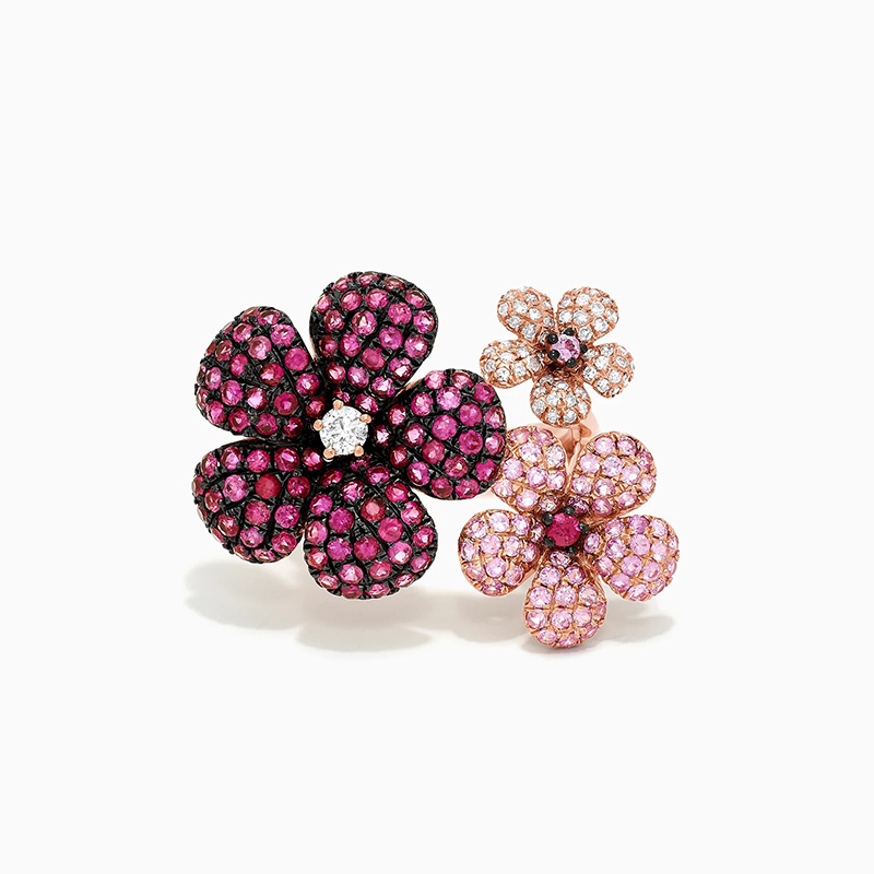 Sotiya Three Flower Cocktail Ring Hot Pink Sterling Silver-Sotiya