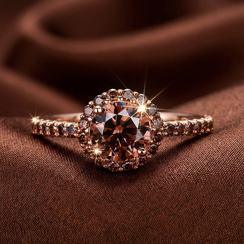 Sotiya Cathedral Halo Round Cut Coffee Engagement Ring Sterling Silver