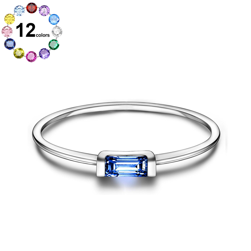 Sotiya 12 Birthstones Emerald Cut Stackable Ring Sterling Silver-Sotiya