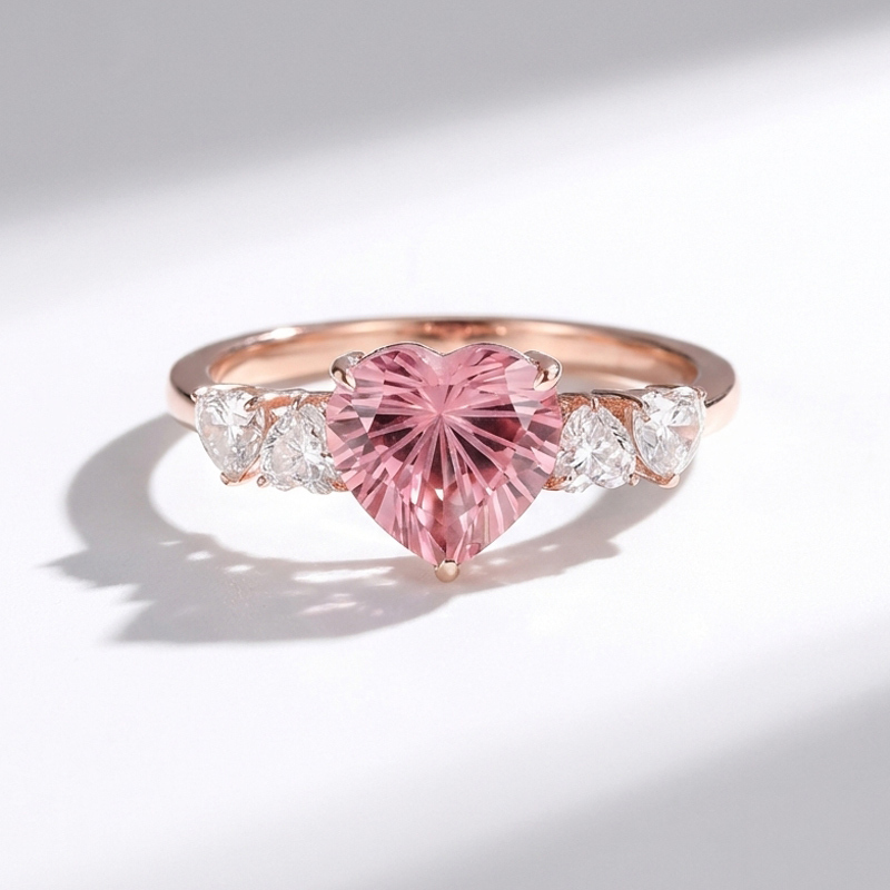 Sotiya Heart Sidestones Pink Heart Fantasy Starbrite Cut Engagement Ring Sterling Silver-Sotiya