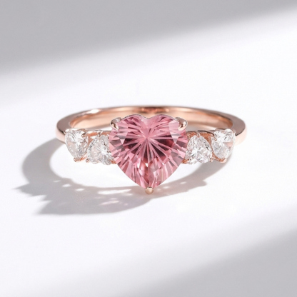 Sotiya Heart Sidestones Pink Heart Fantasy Starbrite Cut Engagement Ring Sterling Silver-Sotiya