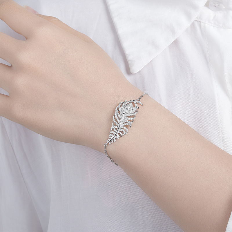 Sotiya Feather Design Moissanite Bracelet Sterling Silver-Sotiya