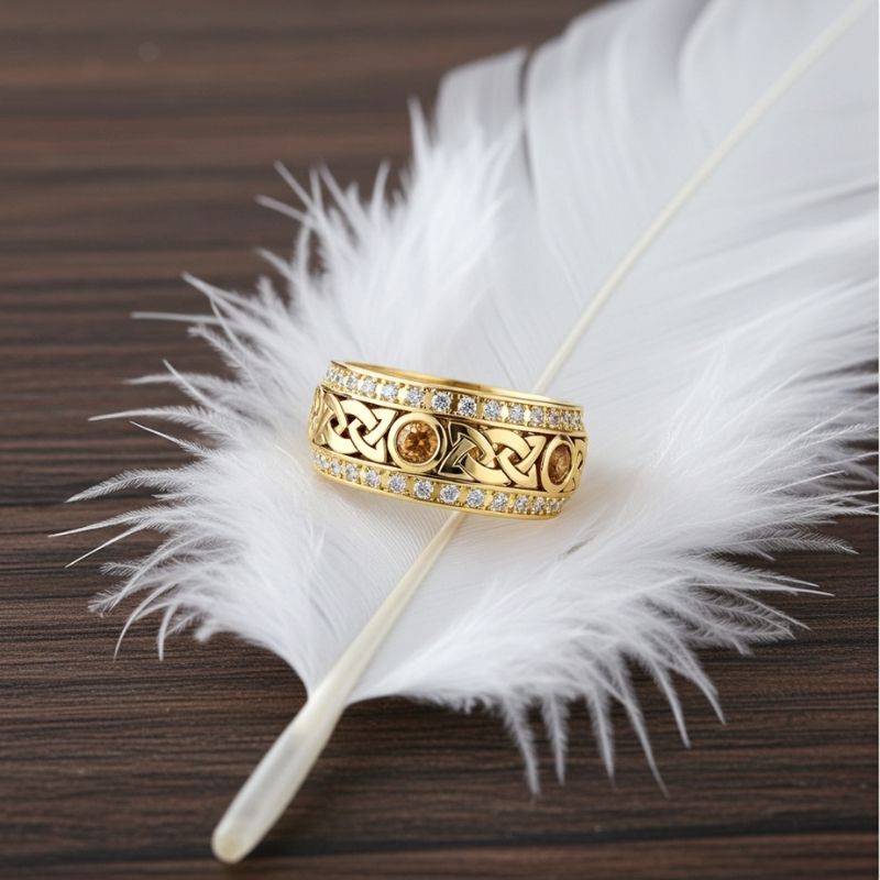 Sotiya Vintage Celtic Knot Round Cut Coffee Unisex Eternity Ring Sterling Silver