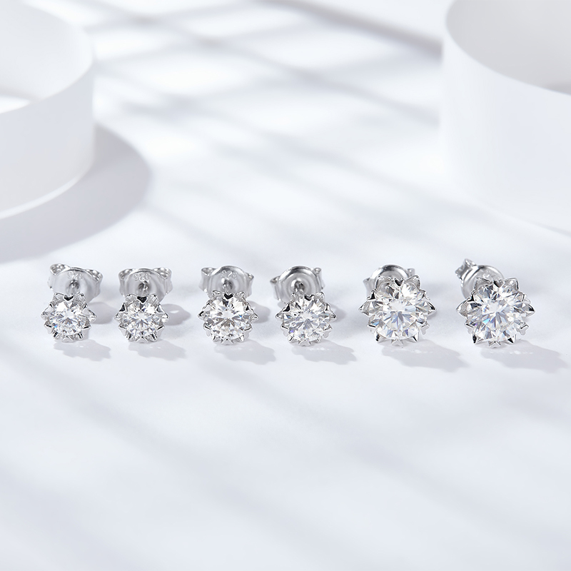 Sotiya Snowflake Round Cut Moissanite Stud Earrings Sterling Silver-Sotiya