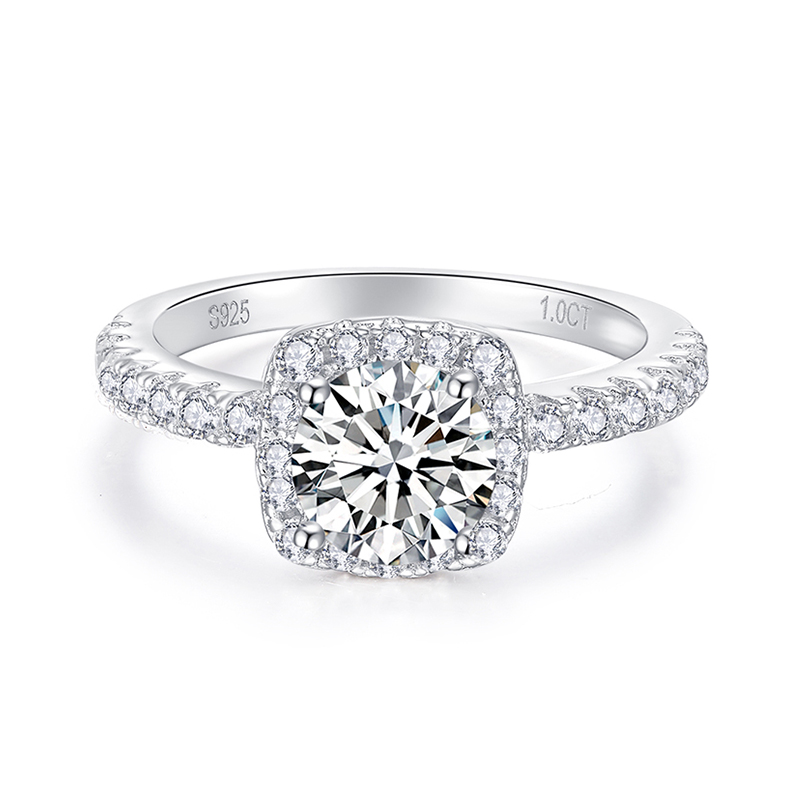 Sotiya Squircle Halo Round Cut Moissanite Engagement Ring Sterling Silver