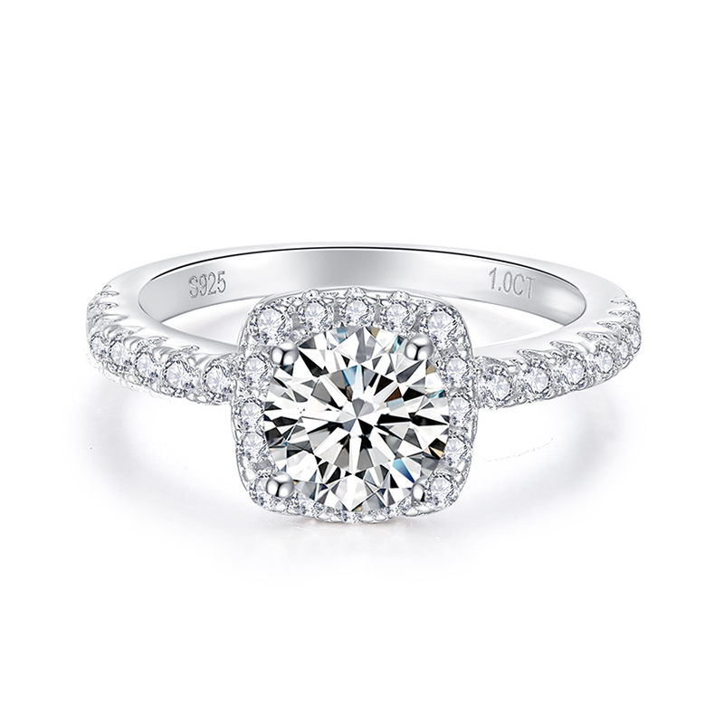 Sotiya Squircle Halo Round Cut Moissanite Engagement Ring Sterling Silver