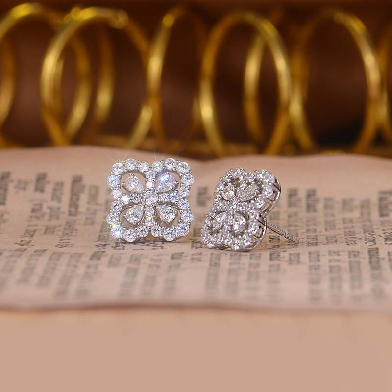 Sotiya Hollow Flower Design Pear Cut Moissanite Stud Earrings Sterling Silver-Sotiya