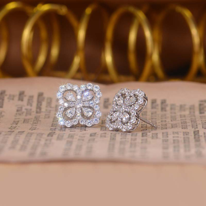 Sotiya Hollow Flower Design Pear Cut Moissanite Stud Earrings Sterling Silver-Sotiya