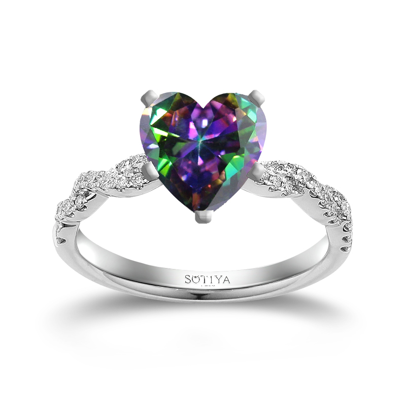 Sotiya Twist Heart Cut Rainbow Mystic Quartz Engagement Ring Pave Setting Sterling Silver-Sotiya