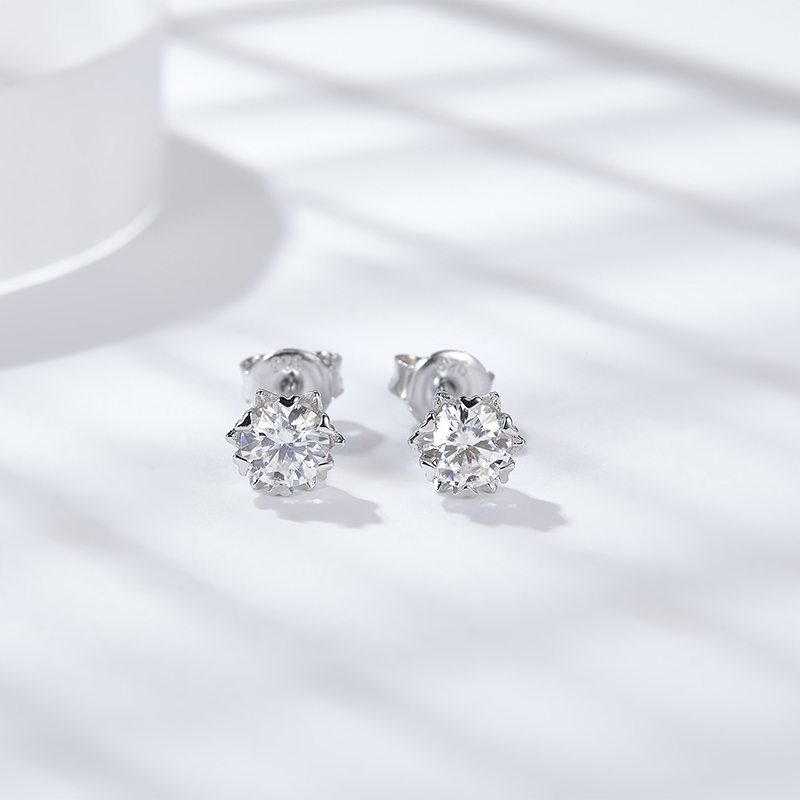 Sotiya Snowflake Round Cut Moissanite Stud Earrings Sterling Silver-Sotiya